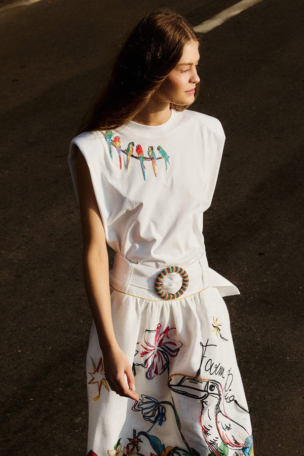 Farm Rio Birds Embroidered T-Shirt