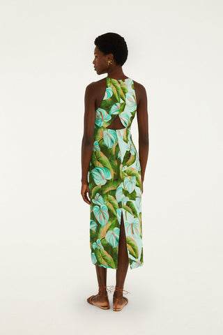 Farm Rio Anturium Leaves Green Midi Dress
