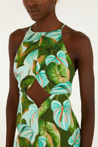 Farm Rio Anturium Leaves Green Midi Dress