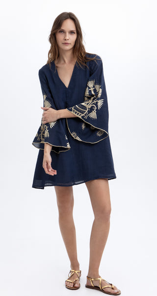 Greek Archaic Kori Crete Bell Sleeve Mini Dress