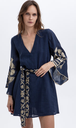 Greek Archaic Kori Crete Bell Sleeve Mini Dress
