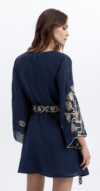 Greek Archaic Kori Crete Bell Sleeve Mini Dress