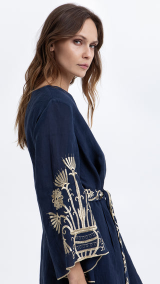 Greek Archaic Kori Crete Bell Sleeve Mini Dress