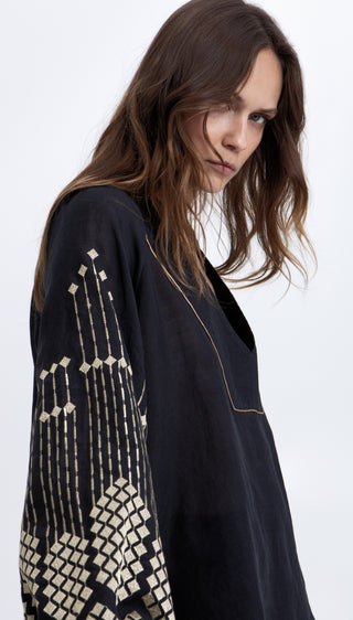 Greek Archaic Kori Grape V-Neck Blouse