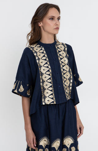 Greek Archaic Kori Papyrus Cropped Shirt
