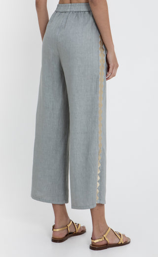 Greek Archaic Kori Feather Elasticated Side Slit Pants