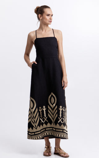 Greek Archaic Kori Feather Cross Straps Maxi Dress