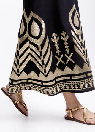 Greek Archaic Kori Feather Cross Straps Maxi Dress