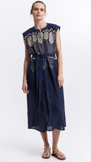 Greek Archaic Kori Grape Chemisier Sleeveless Dress