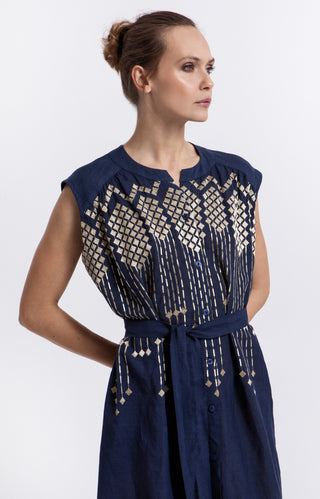 Greek Archaic Kori Grape Chemisier Sleeveless Dress