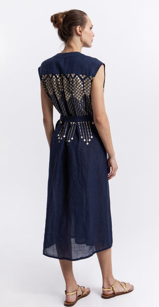 Greek Archaic Kori Grape Chemisier Sleeveless Dress