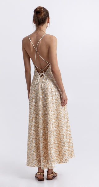 Greek Archaic Kori Flakes Straps Maxi Dress