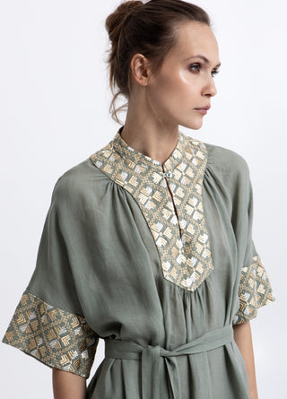 Greek Archaic Kori Flakes Belt Long Dress