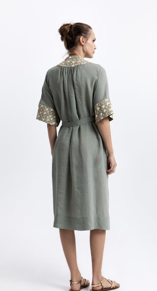 Greek Archaic Kori Flakes Belt Long Dress
