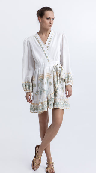 Greek Archaic Kori Papyrus Mini Wrap Dress