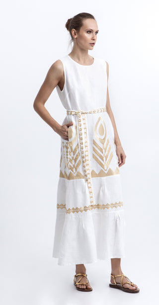 Greek Archaic Kori Feather Sleeveless Maxi Dress