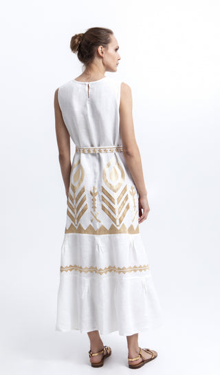 Greek Archaic Kori Feather Sleeveless Maxi Dress