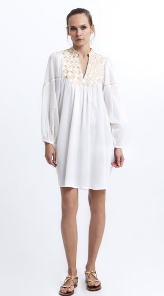 Greek Archaic Kori Flakes Bib Collar Mini Dress