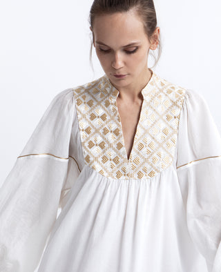 Greek Archaic Kori Flakes Bib Collar Mini Dress