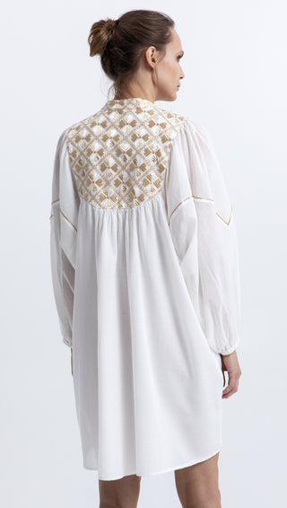 Greek Archaic Kori Flakes Bib Collar Mini Dress