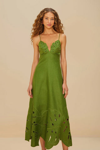Farm Rio Green Monstera Leaf Sleeveless Maxi Dress