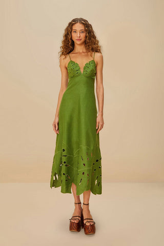 Farm Rio Green Monstera Leaf Sleeveless Maxi Dress