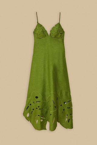 Farm Rio Green Monstera Leaf Sleeveless Maxi Dress
