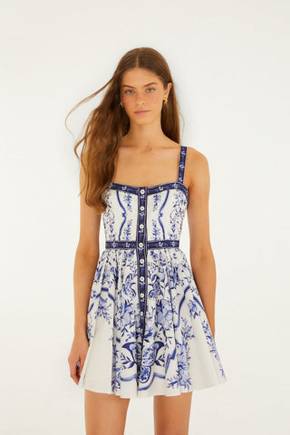 Farm Rio Porcelain Garden Buttoned Mini Dress