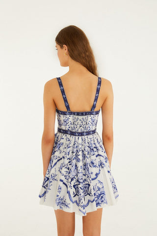 Farm Rio Porcelain Garden Buttoned Mini Dress