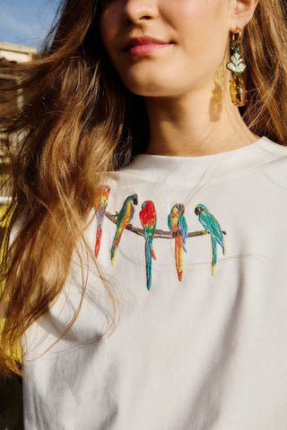 Farm Rio Birds Embroidered T-Shirt