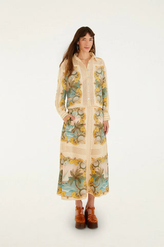 Farm Rio Royal Sea Multicolor Crochet Detail Shirt
