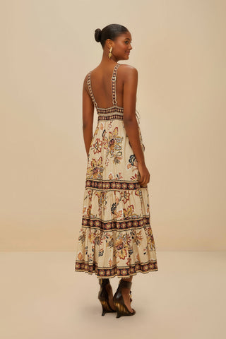 Aura Floral Sand Sleeveless Midi Dress