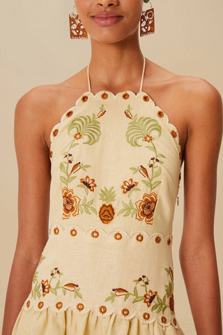 Delicate Forest Sand Richelieu Embroidered Midi Dress