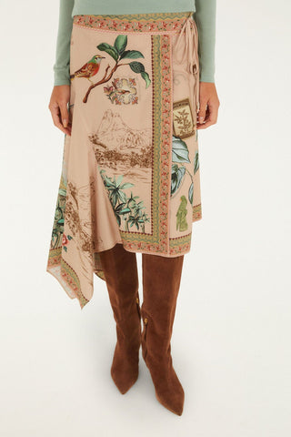 Farm Rio Bird Poetry Pink Midi Skirt