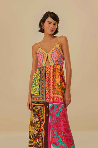 Farm Rio Mixed Scarves Midi Dress