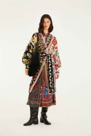 Flower Print Patchwork Knit Midi Cardigan
