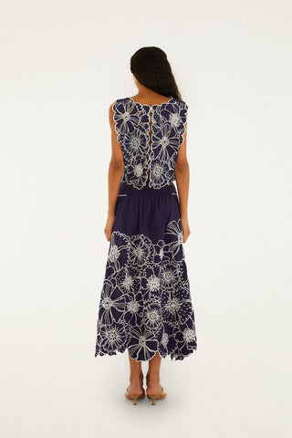 Farm Rio Flowers Richelieu Blue Skirt