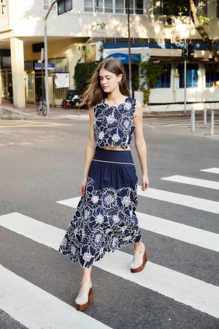 Farm Rio Flowers Richelieu Blue Skirt
