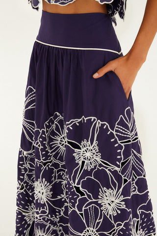 Farm Rio Flowers Richelieu Blue Skirt