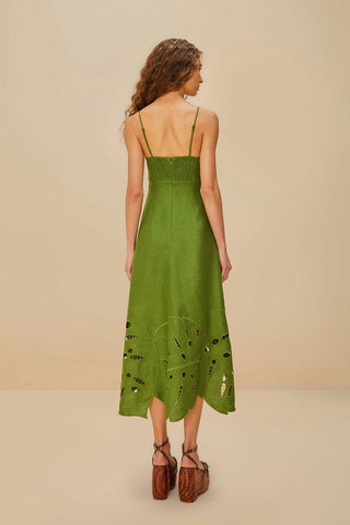 Monstera Embroidery Midi Dress