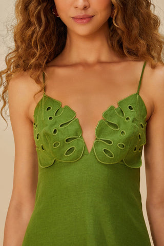 Monstera Embroidery Midi Dress