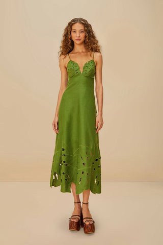 Monstera Embroidery Midi Dress