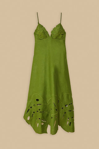 Monstera Embroidery Midi Dress