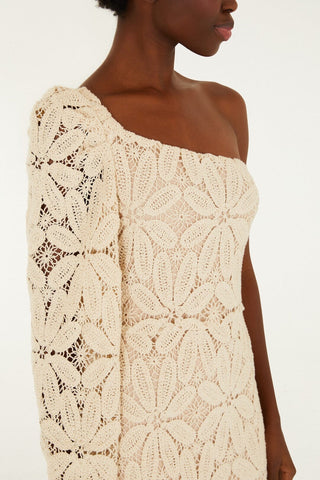Farm Rio One-Shoulder Flower Crochet Dress