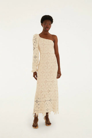 Farm Rio One-Shoulder Flower Crochet Dress