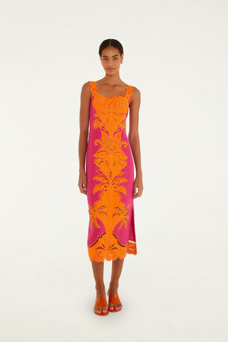 Farm Rio Pink Cutwork Midi Dress