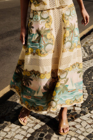 Farm Rio Royal Sea Multicolor Crochet Midi Skirt