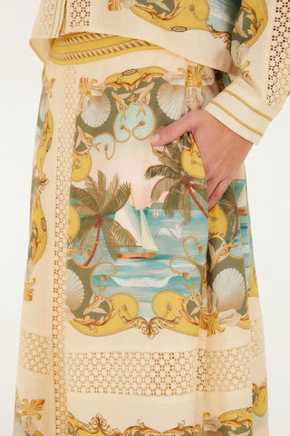 Farm Rio Royal Sea Multicolor Crochet Midi Skirt