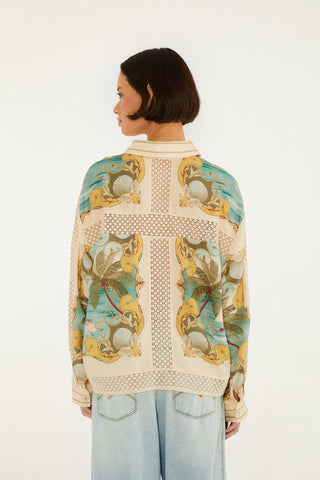 Farm Rio Royal Sea Multicolor Crochet Detail Shirt