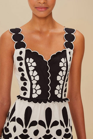 Summer Black and White Cutwork Midi Dress